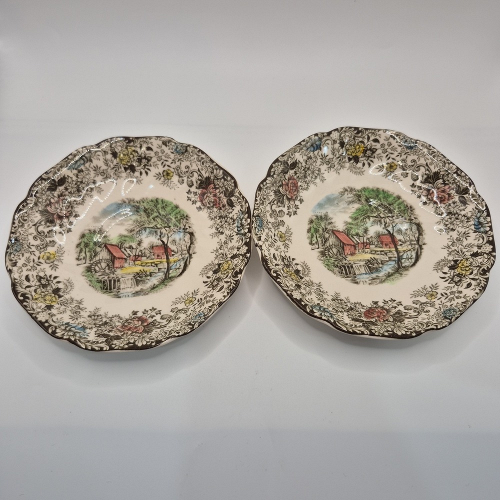 2 VTG JOHNSON BROS IRONSTONE MILL STREAM Saucer Plates